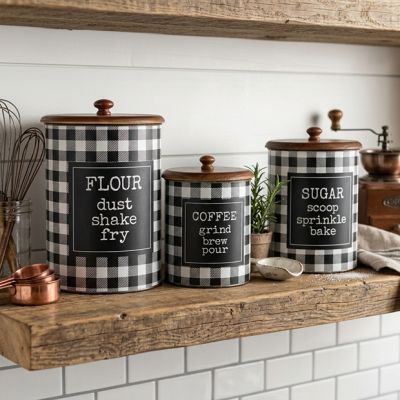 Farmhouse Check Kitchen Canister Set of 3