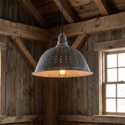 Farmhouse Colander Pendant Light Weathered Zinc