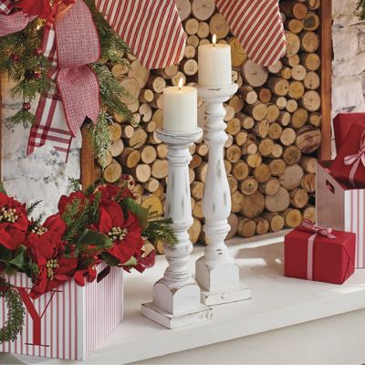 Farmhouse Distressed Wood Candle Holder Set of 2