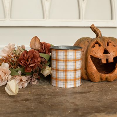 Farmhouse Fall Plaid Metal Bucket