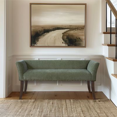 Farmhouse Manor Green Upholstered Bench