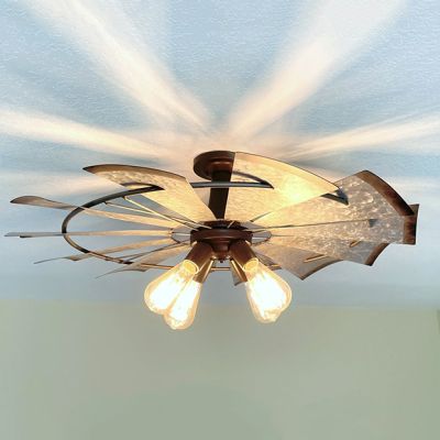 Farmhouse Metal Windmill Flush Mount Light