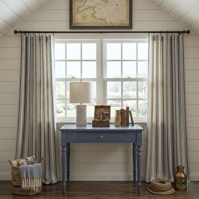 Farmhouse Navy Striped Cotton Blend Curtain Panel Set of 2