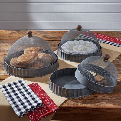 Farmhouse Screen Food Dome with Base Set of 3