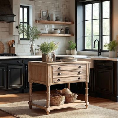 Farmhouse Work Console Island Driftwood