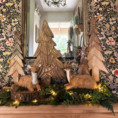 Faux Fur Woodland Deer Figure Doe and Buck Couple