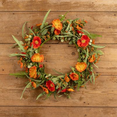 Faux Orange Poppies and Daisies Wreath