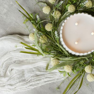 Faux Pastel Yellow Pom Pom Candle Ring