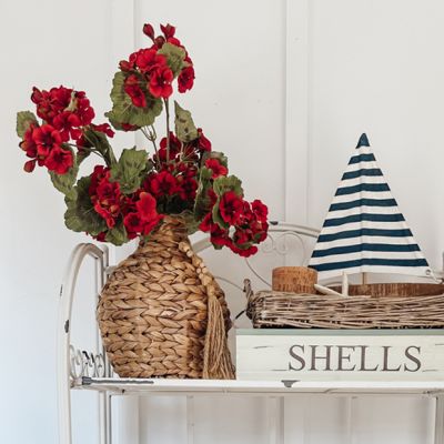 Faux Red Geranium Spray