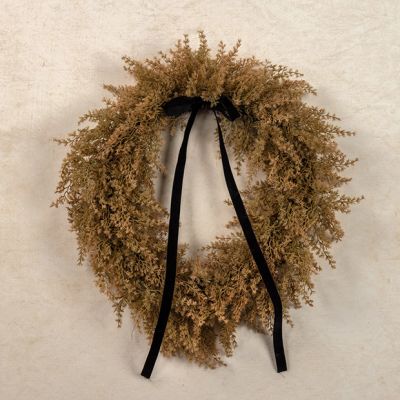 Faux Tan Cypress Wreath With Velvet Bow