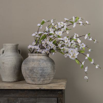 Faux White Cherry Blossom Bush Set of 3