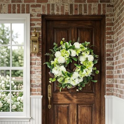 Faux White Floral Hopeful Greetings Wreath