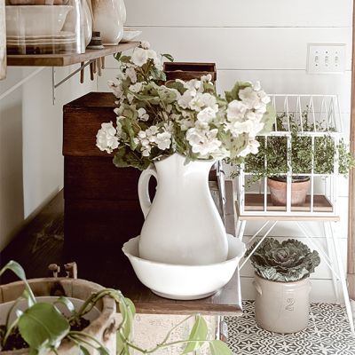 Faux White Geranium Spray