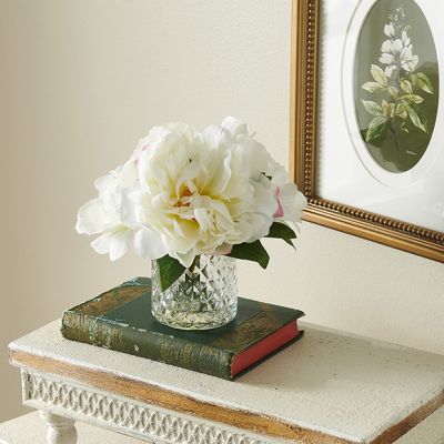 Faux White Peony and Hydrangea Vase Set of 2