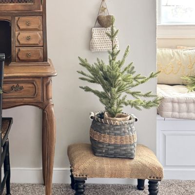 Faux Woodland Fir In Burlap Wrapped Base