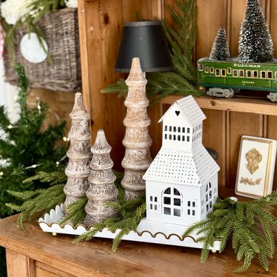 Feathered Finish Rustic Turned Wood Tree Figurines Set of 3