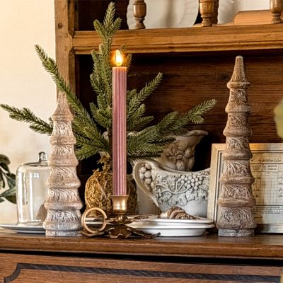 Feathered Finish Rustic Turned Wood Tree Figurines Set of 3