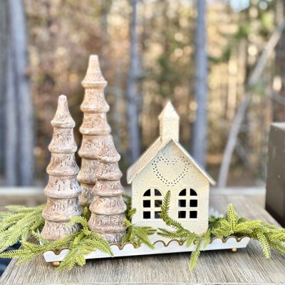 Feathered Finish Rustic Turned Wood Tree Figurines Set of 3