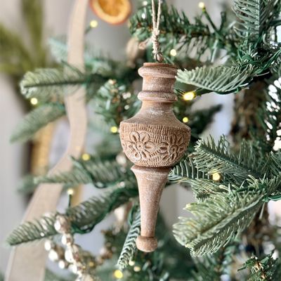 Feathered Finish Rustic Wood Classic Finial Ornaments Set of 3