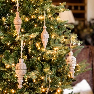 Feathered Finish Rustic Wood Vintage Finial Ornaments Set of 3