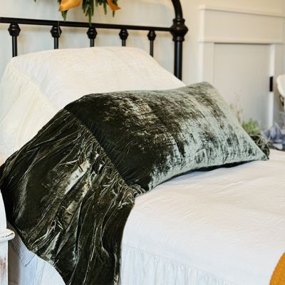 Fern Green Long Ruffle Velvet Accent Pillow