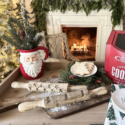 Festive Carved Wood Rolling Pin Set of 2