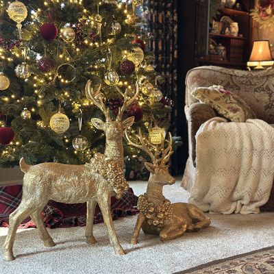 Festive Deer With Wreath Figurine