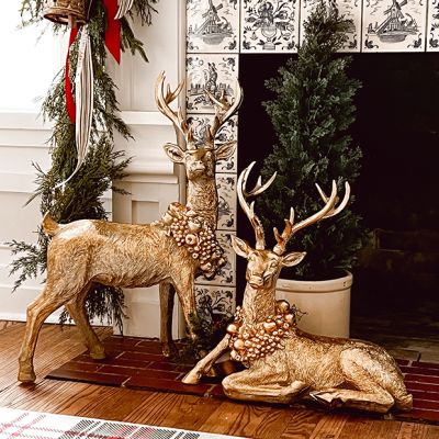 Festive Deer With Wreath Figurine
