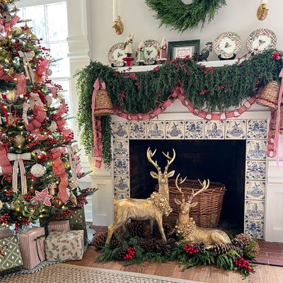Festive Deer With Wreath Figurine