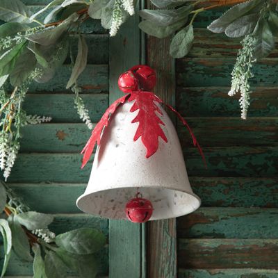 Festive Holiday Metal Holly and Berry Bell Set of 2