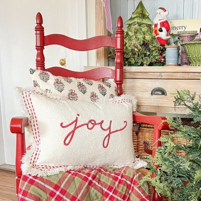 Festive Joy Fringed Embroidered Accent Pillow