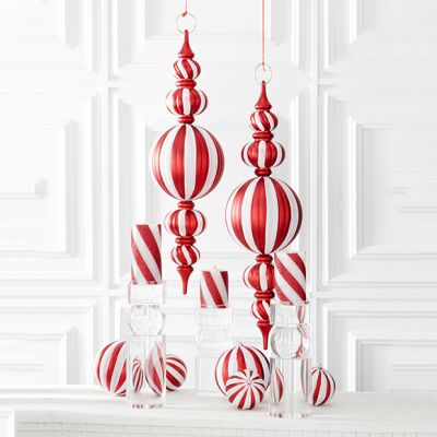 Festive Stripes Glittered 5 Ball Finial