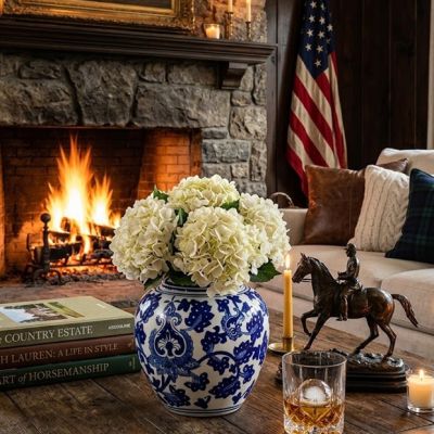 Finial Topped Blue Floral Ginger Jar