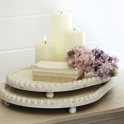 Fir Wood Tray With Beaded Edge Set of 2