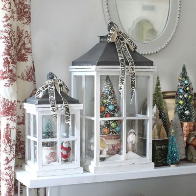 Fir Wood Windowpane Lantern Set of 2