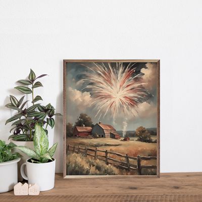 Fireworks South Over Barns Framed Wall Decor
