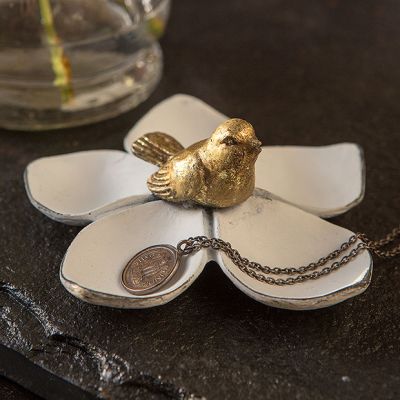 Five Petal Bird on Flower Trinket Dish