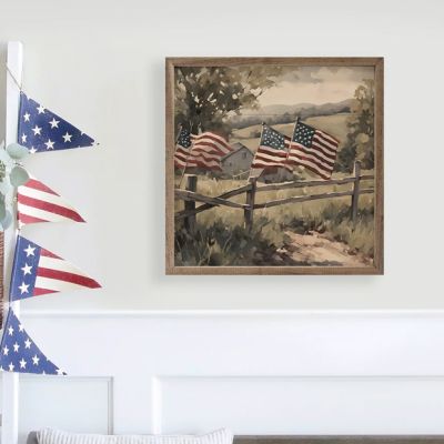 Flags On Wooden Fence Framed Wall Decor