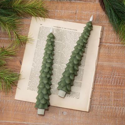 Flameless Evergreen Tree Taper Candle Set of 2