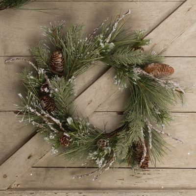 Flocked Twig and Pinecone Wreath 14 Inch