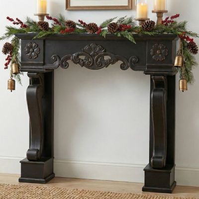 Floral Accent Decorative Wood Mantel