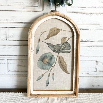 Floral And Hummingbird Framed Linen Wall Art 14x22