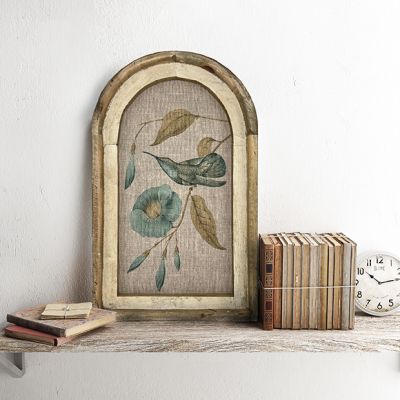 Floral And Hummingbird Framed Linen Wall Art 14x22