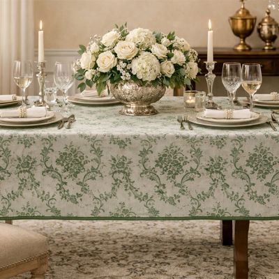 Floral and Vine Green Trim Tablecloth