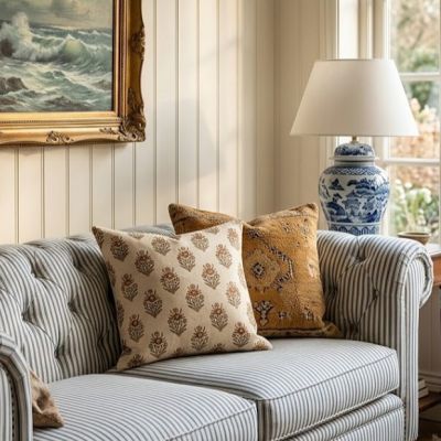 Floral Block Print Accent Pillow