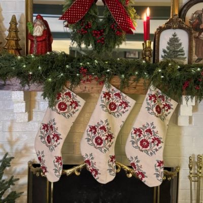 Floral Block Print Christmas Stocking