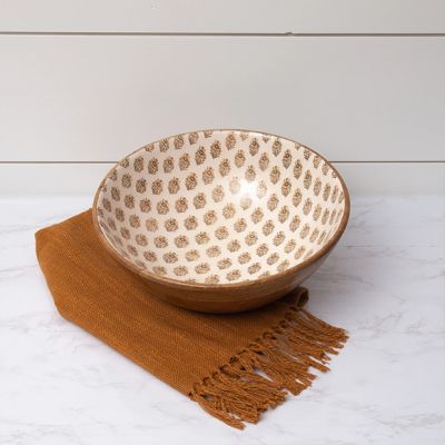 Floral Block Print Mango Wood Bowl