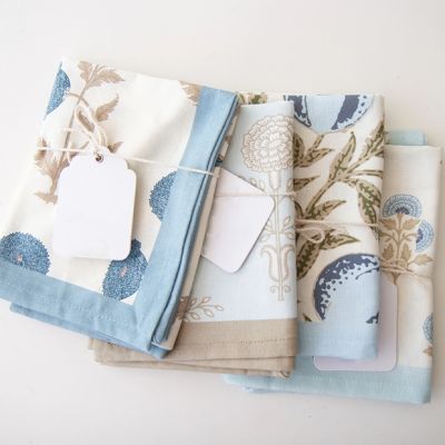 Floral Block Print Pattern Tea Towel