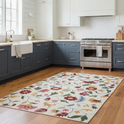 Floral Blossoms Ivory/Red Area Rug