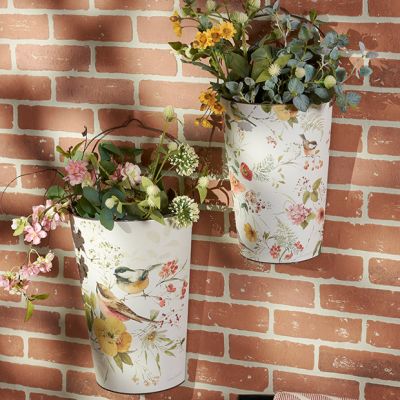 Floral Chickadees Wall Bucket Set of 2